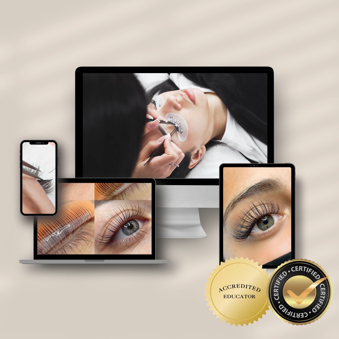 Online Lash Boss Package, including Classic, Hybrid, Volume, and Lash Botox Filler courses, offering comprehensive virtual training in advanced lash techniques and treatments for a complete lash education.